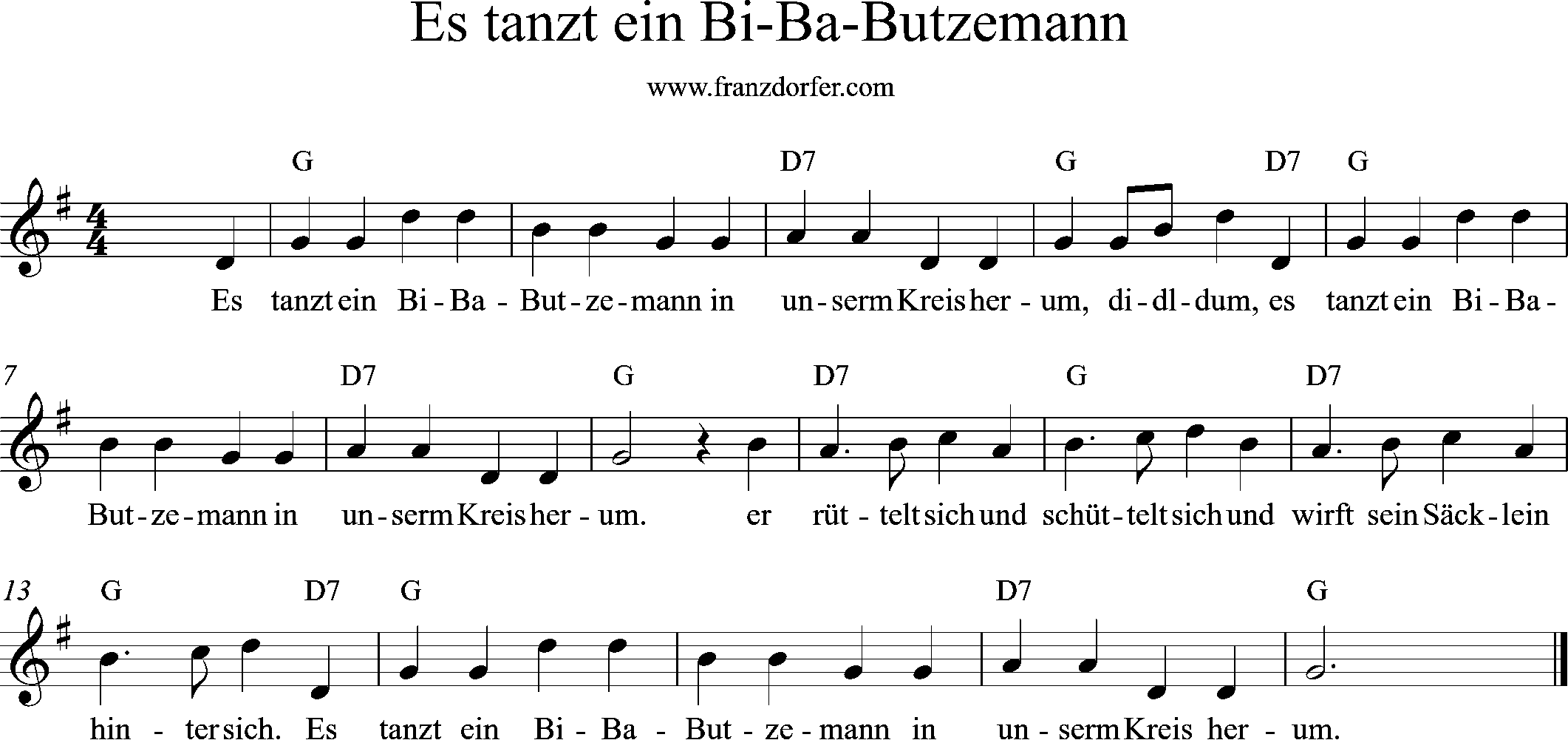 Saxofon noten, G-Dur, Es tanzt ein Bi ba Butzemann